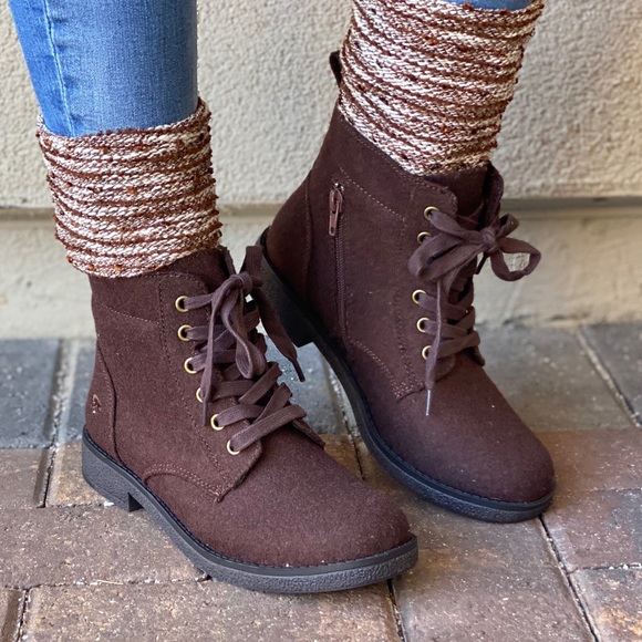 Texas Brown Knit Sweater Hood Combat Moto Boots - Picture 6 of 12